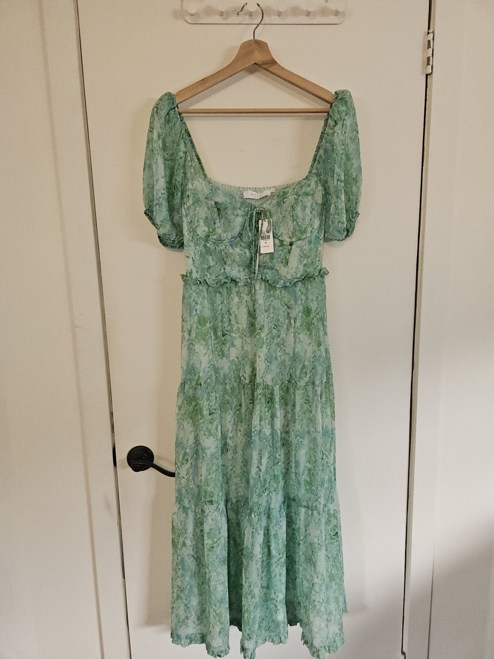 Anthropologie Mint Green Floral Tiered Maxi Dress - Picture 2 of 2